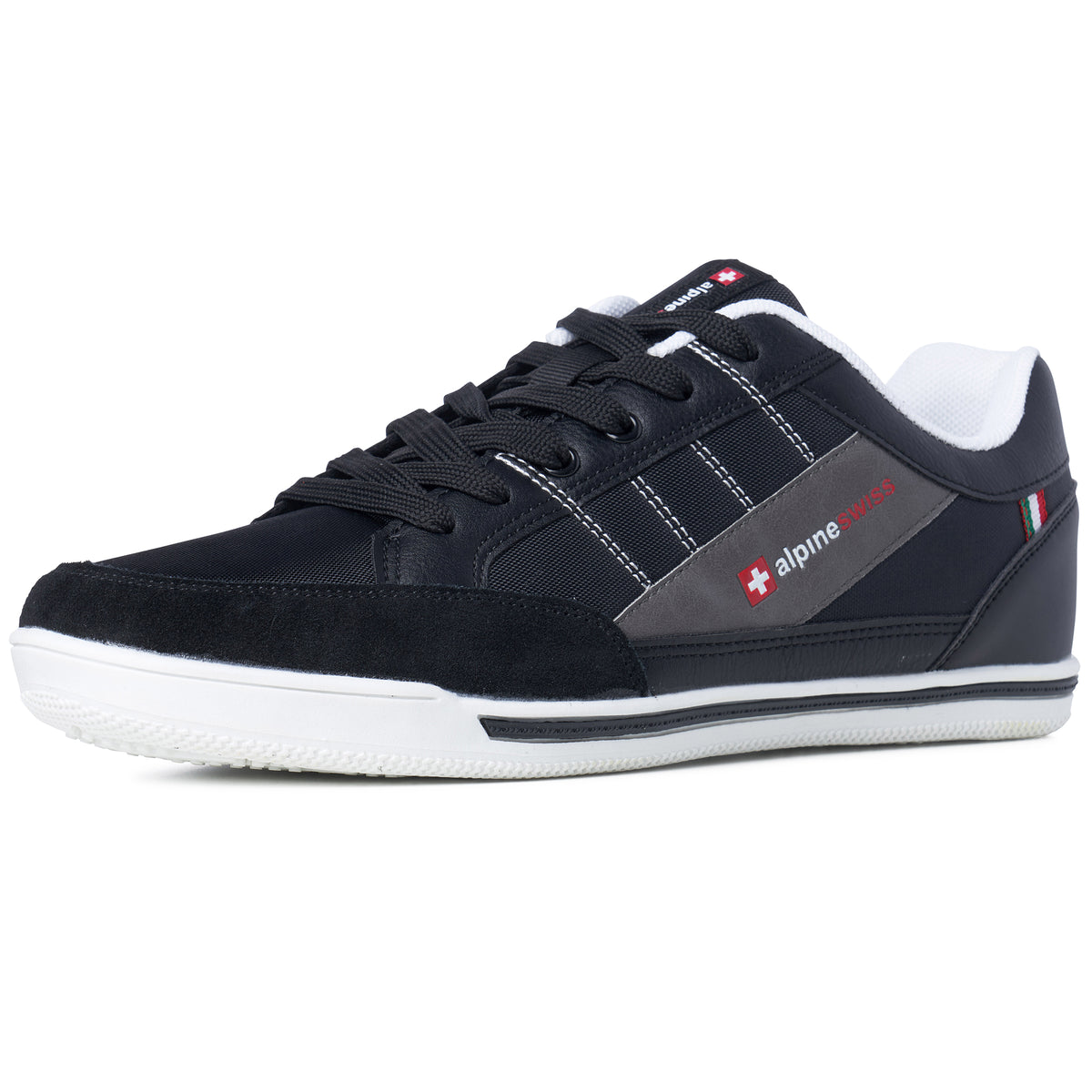 Alpine Swiss Mens Retro Sneakers Euro Vintage Inspired Low Top Shoes Suede Trim – Black