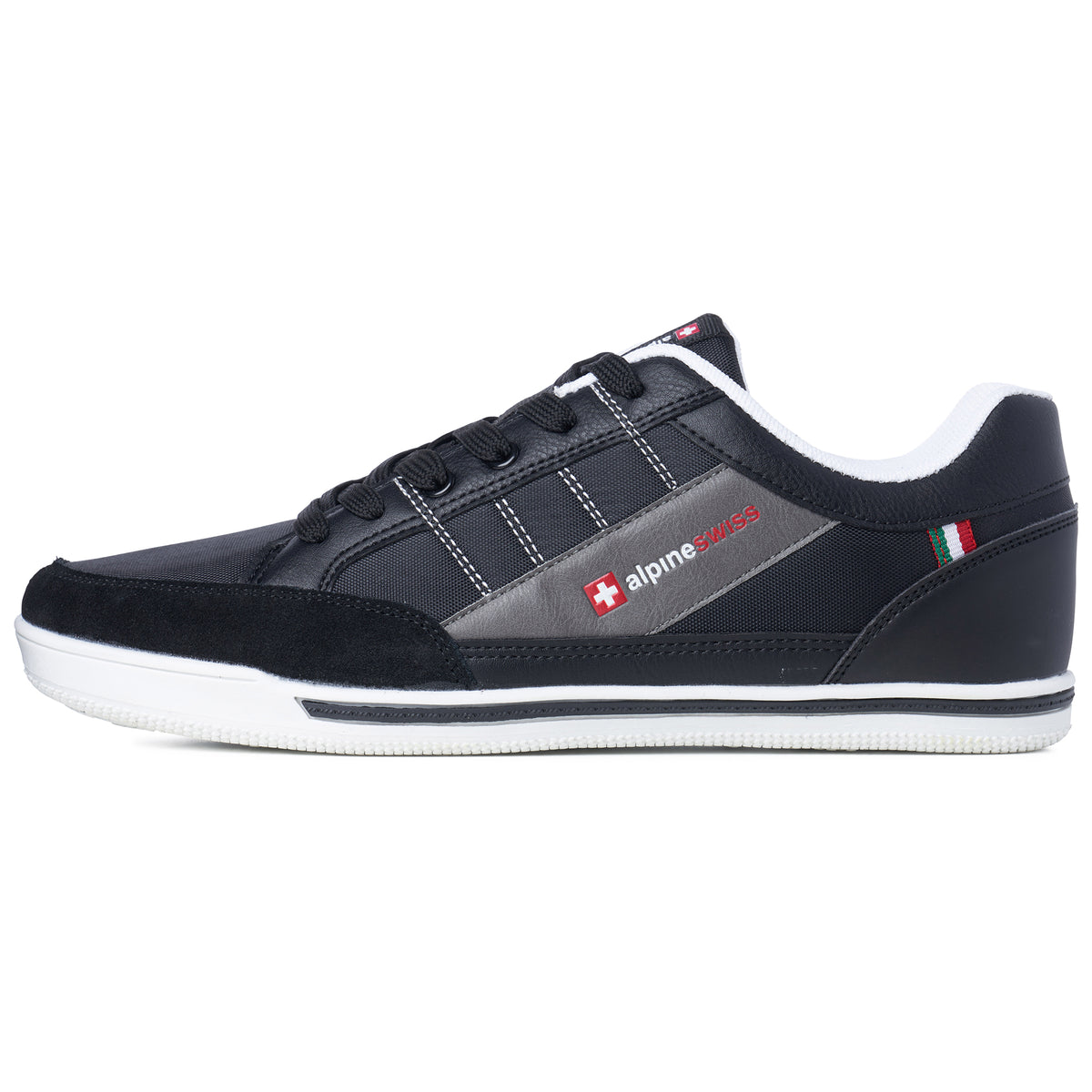 Alpine Swiss Mens Retro Sneakers Euro Vintage Inspired Low Top Shoes Suede Trim – Black