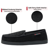 Alpine Swiss Wide Mens Slippers Steve Moccasin House Shoes Memory Foam Insole – Black