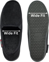 Alpine Swiss Wide Mens Slippers Steve Moccasin House Shoes Memory Foam Insole – Black