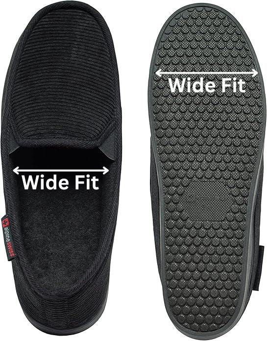 Alpine Swiss Wide Mens Slippers Steve Moccasin House Shoes Memory Foam Insole – Black
