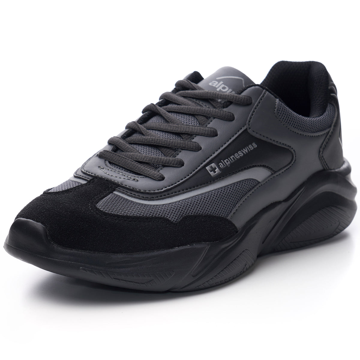 Alpine Swiss Stuart Mens Chunky Sneakers Retro Platform Dad Tennis Shoes – Black