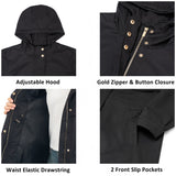 Alpine Swiss Womens Hooded Rain Jacket Long Raincoat Trench Coat Windbreaker – Black