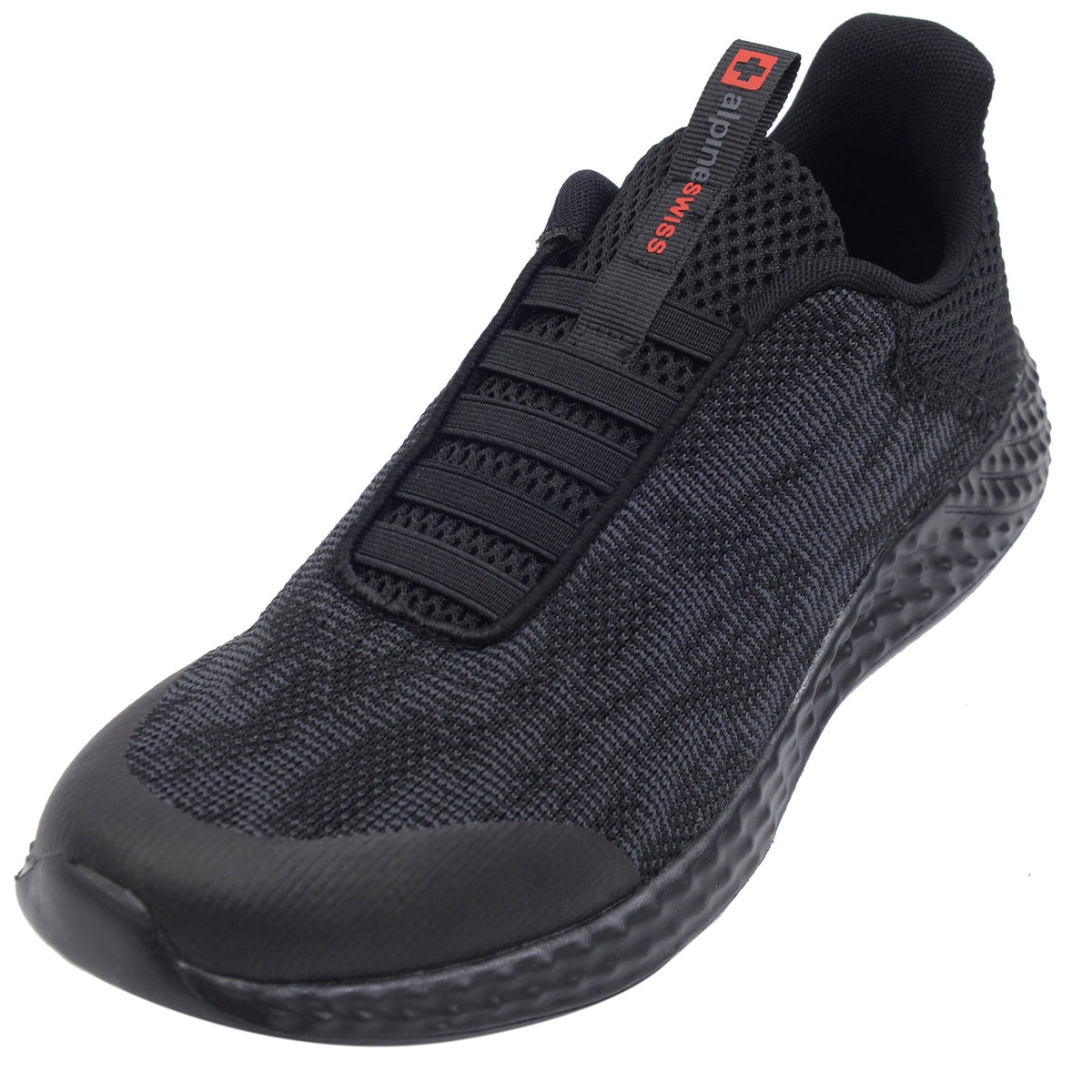 Alpine Swiss Mens Mesh Knit Slip On Sneakers Athletic Lightweight Tennis Shoes – Black