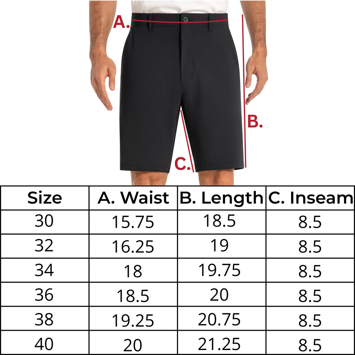 Walter shorts size chart