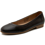 Alpine Swiss Wendy Womens Leather Ballet Flats Classic Round Toe Slip On Shoes – Dark Brown Leather
