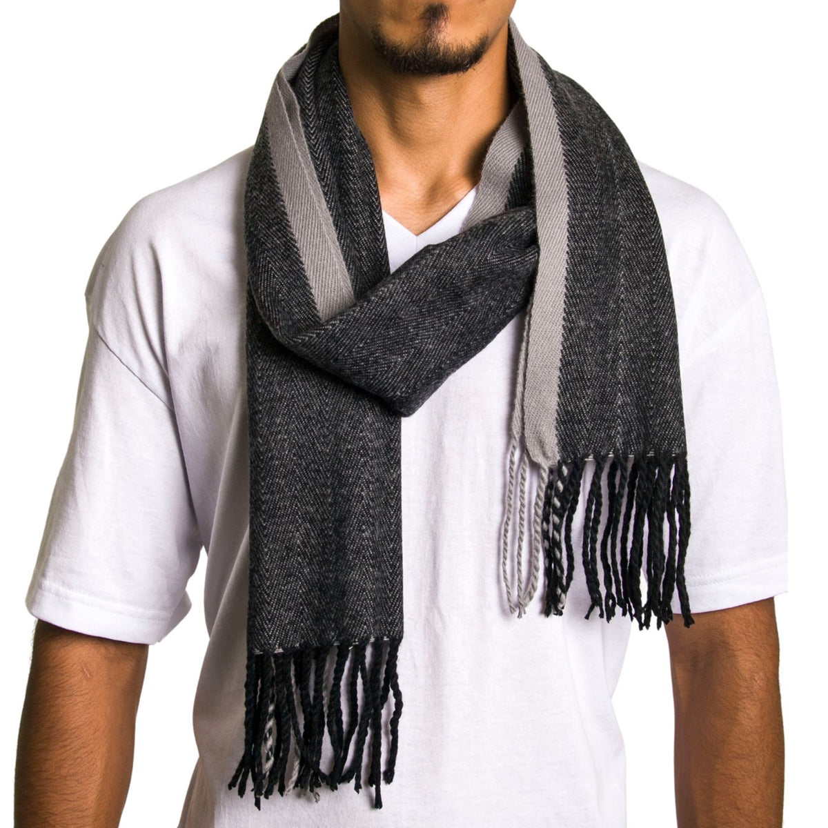 Alpine Swiss Mens Scarf Soft Knit Winter Scarves Plaid Striped or Solid Neck – Gray