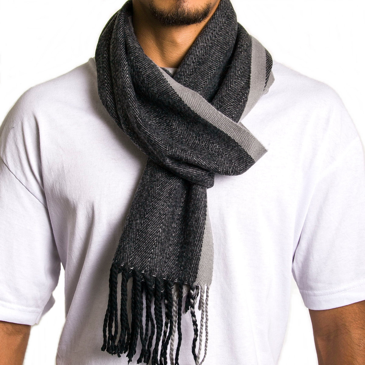 Alpine Swiss Mens Scarf Soft Knit Winter Scarves Plaid Striped or Solid Neck – Gray