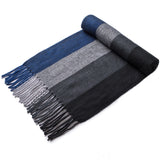Alpine Swiss Mens Scarf Soft Knit Winter Scarves Plaid Striped or Solid Neck – Black Blue Stripe