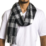 Alpine Swiss Mens Scarf Soft Knit Winter Scarves Plaid Striped or Solid Neck – Black Plaid