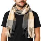 Alpine Swiss Mens Scarf Soft Knit Winter Scarves Plaid Striped or Solid Neck – Beige Plaid