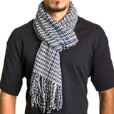 Alpine Swiss Mens Scarf Soft Knit Winter Scarves Plaid Striped or Solid Neck – Blue Houndstooth