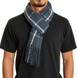 Alpine Swiss Mens Scarf Soft Knit Winter Scarves Plaid Striped or Solid Neck – Navy Grid