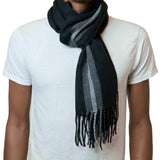Alpine Swiss Mens Scarf Soft Knit Winter Scarves Plaid Striped or Solid Neck – Black Stripe