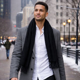 Alpine Swiss Mens Scarf Soft Knit Winter Scarves Plaid Striped or Solid Neck – Solid Black