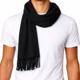 Alpine Swiss Mens Scarf Soft Knit Winter Scarves Plaid Striped or Solid Neck – Solid Black