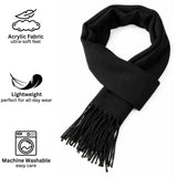 Alpine Swiss Mens Scarf Soft Knit Winter Scarves Plaid Striped or Solid Neck – Solid Black