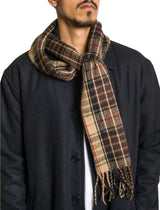 Alpine Swiss Mens Scarf Soft Knit Winter Scarves Plaid Striped or Solid Neck – Brown Plaid