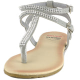 Alpine Swiss Womens Rhinestone T-Strap Sandals Ankle Strap Flat Summer Shoes – Gray