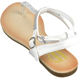Alpine Swiss Womens Rhinestone T-Strap Sandals Ankle Strap Flat Summer Shoes – White