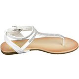 Alpine Swiss Womens Rhinestone T-Strap Sandals Ankle Strap Flat Summer Shoes – White