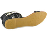 Alpine Swiss Womens Fringe Sandals Beaded & Studded Strappy Gladiator Ankle Flat – Black