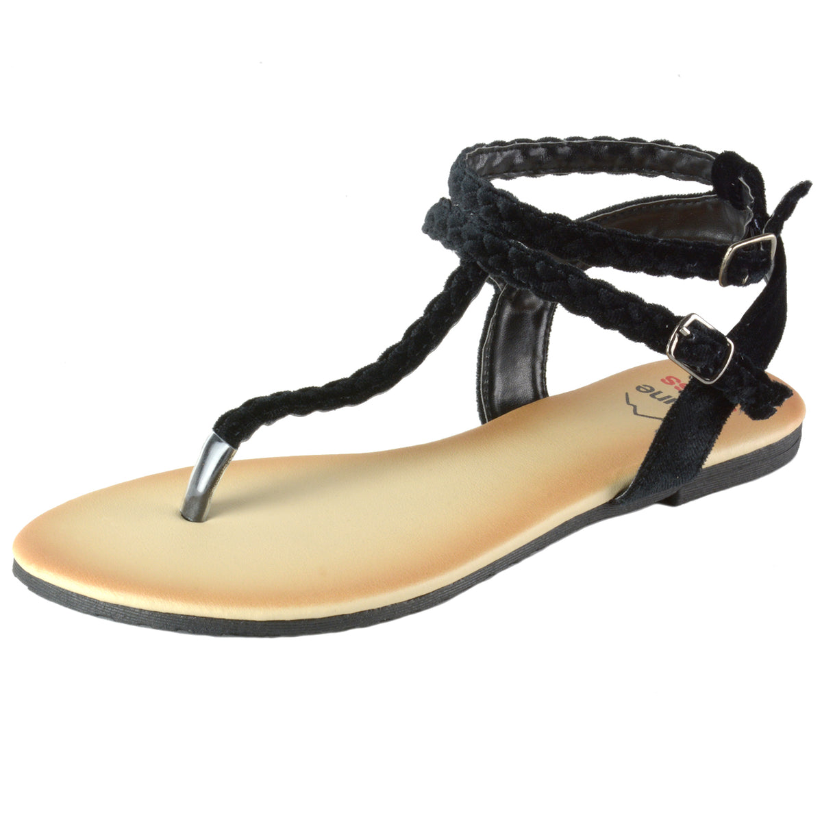 Alpine Swiss Womens Gladiator Sandals Braided T-Strap Slingback Roman Flats – Black