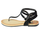 Alpine Swiss Womens Gladiator Sandals Braided T-Strap Slingback Roman Flats – Black