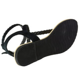 Alpine Swiss Womens Gladiator Sandals Braided T-Strap Slingback Roman Flats – Black