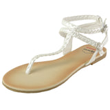 Alpine Swiss Womens Gladiator Sandals Braided T-Strap Slingback Roman Flats – White