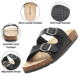 Alpine Swiss Womens Double Strap Contour Sandals Slip on Buckle Slides Vegan Leather – Black
