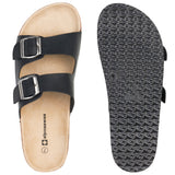 Alpine Swiss Womens Double Strap Contour Sandals Slip on Buckle Slides Vegan Leather – Black
