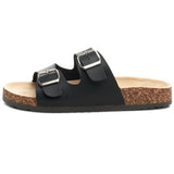 Alpine Swiss Womens Double Strap Contour Sandals Slip on Buckle Slides Vegan Leather – Black