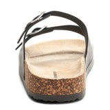 Alpine Swiss Womens Double Strap Contour Sandals Slip on Buckle Slides Vegan Leather – Black