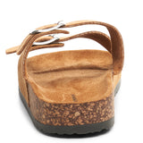 Alpine Swiss Womens Double Strap Contour Sandals Slip on Buckle Slides Vegan Leather – Microsuede Tan
