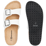 Alpine Swiss Womens Double Strap Contour Sandals Slip on Buckle Slides Vegan Leather – White