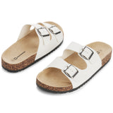 Alpine Swiss Womens Double Strap Contour Sandals Slip on Buckle Slides Vegan Leather – White