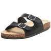 Alpine Swiss Mens Double Strap Contour Sandals Slip on Buckle Slides Vegan Leather – Black