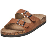 Alpine Swiss Mens Double Strap Contour Sandals Slip on Buckle Slides Vegan Leather – Brown