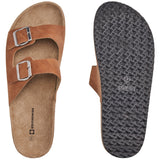 Alpine Swiss Mens Double Strap Contour Sandals Slip on Buckle Slides Vegan Leather – Brown