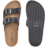Alpine Swiss Mens Double Strap Contour Sandals Slip on Buckle Slides Vegan Leather – Woven Black