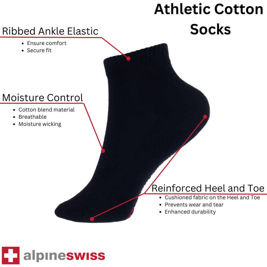 Alpine Swiss Mens Ankle Socks 8 Pack Cotton Athletic Performance Socks for Men – Black