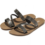 Alpine Swiss Womens Rhinestone Slide Sandals Dressy Summer Strappy Flat Shoes – Black