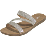 Alpine Swiss Womens Rhinestone Slide Sandals Dressy Summer Strappy Flat Shoes – Silver