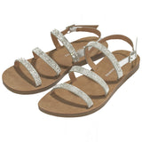 Alpine Swiss Womens Strappy Rhinestone Sandals Gladiator Ankle Strap Flat Shoes – Silver