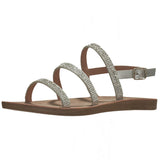 Alpine Swiss Womens Strappy Rhinestone Sandals Gladiator Ankle Strap Flat Shoes – Silver