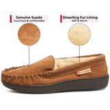 Alpine Swiss Mens Moccasin Slippers Genuine Suede House Shoe Memory Foam Insole – Chestnut