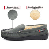 Alpine Swiss Mens Moccasin Slippers Genuine Suede House Shoe Memory Foam Insole – Gray
