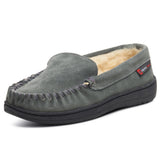 Alpine Swiss Mens Moccasin Slippers Genuine Suede House Shoe Memory Foam Insole – Gray