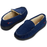 Alpine Swiss Mens Moccasin Slippers Genuine Suede House Shoe Memory Foam Insole – Navy
